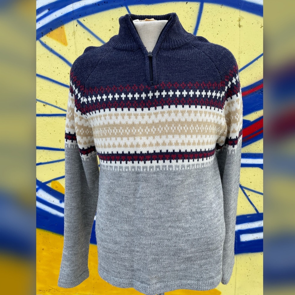Vintage Wool Blend Pull-Over Zip-Up Sweater Medium
